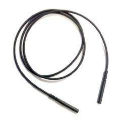 A black skipping rope with cylindrical handles, loosely coiled on a white background, resembling the streamlined shape of the Neck-Loop Antenna - uDirect.
