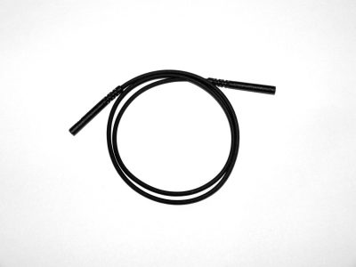 A Neck-Loop Antenna - ComPilot II, black and sleek, is coiled in a circle on a plain white background.