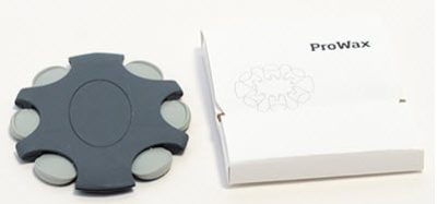 A circular black and gray Bernafon ProWax filter wheel appears beside a white box labeled "Bernafon ProWax.