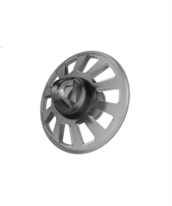 A metallic, circular car wheel rim with a multi-spoke design and central hub, displayed on a white background—its structure reminiscent of an Instant Open Ear-Tip for maximum style and performance.