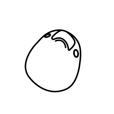 A simple black line drawing of a rounded bird with minimal detail on white, its smooth curves mirroring the shape of the Bernafon MiniFit Bass Dome Double.