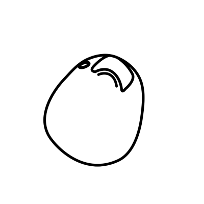A simple black line drawing of a bird’s head, with a curved beak and round outline, closely resembles the streamlined shape of the Bernafon MiniFit Bass Dome Single against a plain white background.