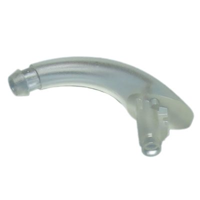 The Hook BTE T/R 7DB Transparent is a translucent, curved medical tube with a flared end and side openings, shown on a plain white background.